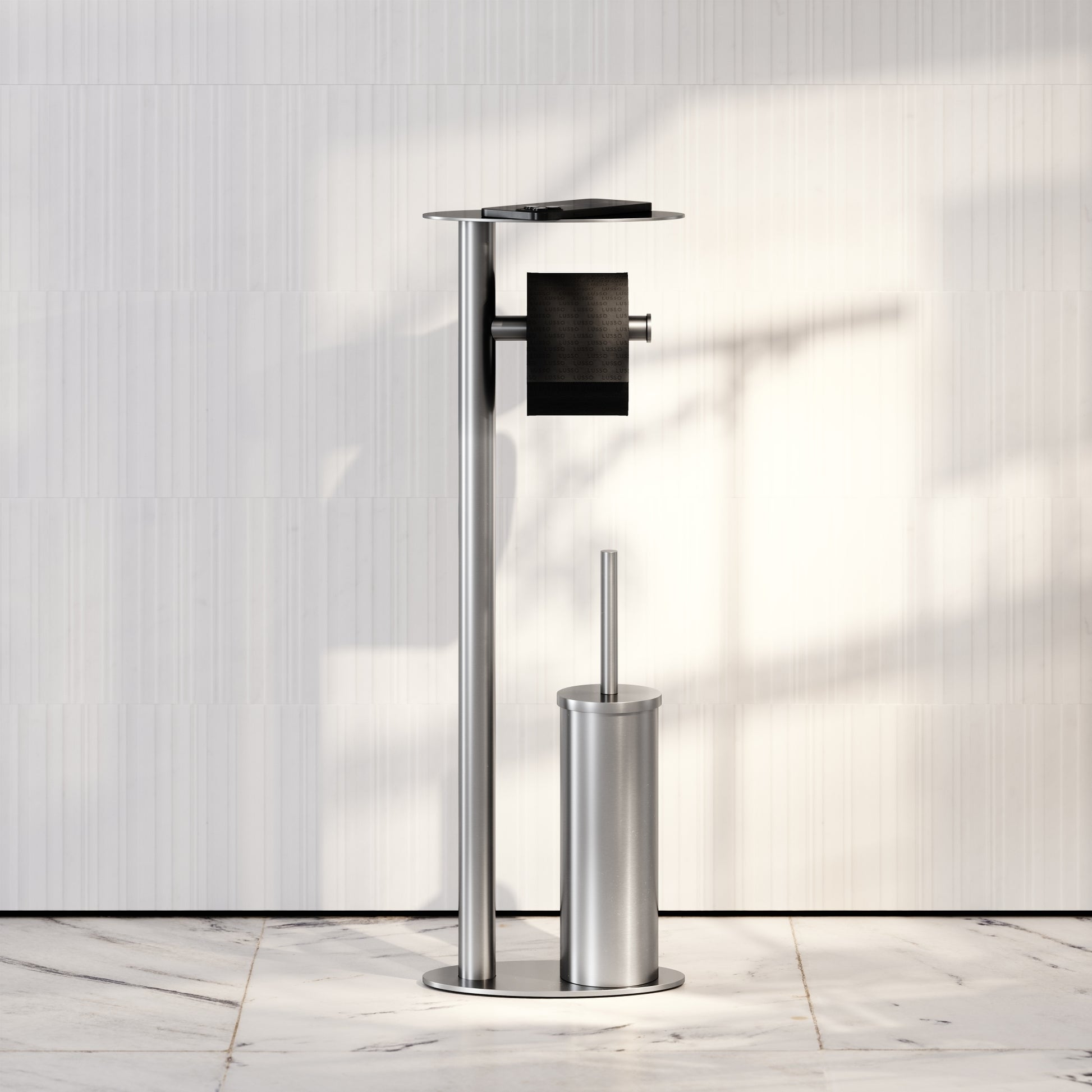 Porta Brushed Stainless Floorstanding Toilet Brush and Roll Holder