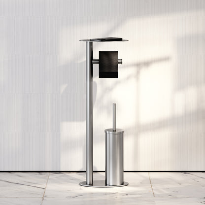 Porta Brushed Stainless Floorstanding Toilet Brush and Roll Holder