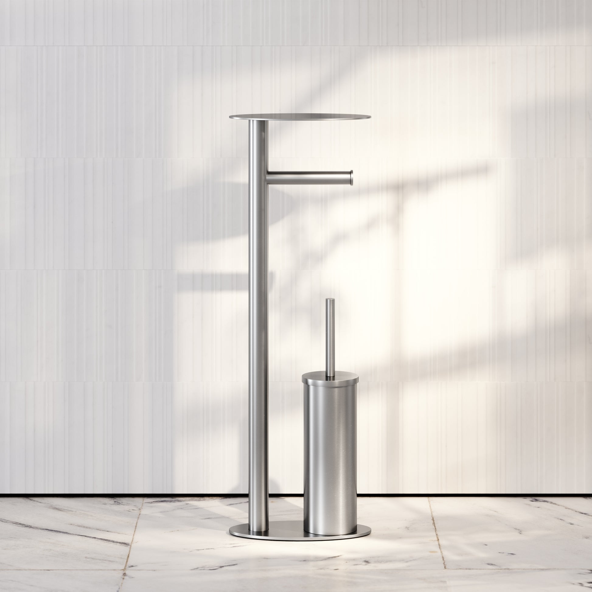 Porta Brushed Stainless Floorstanding Toilet Brush and Roll Holder