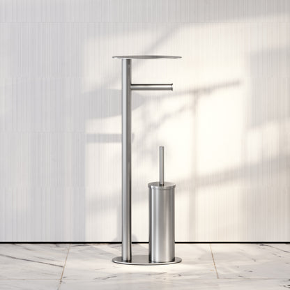 Porta Brushed Stainless Floorstanding Toilet Brush and Roll Holder