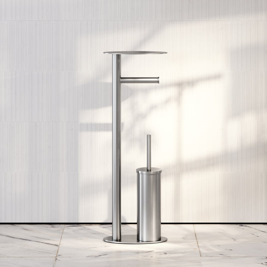 Porta Brushed Stainless Floorstanding Toilet Brush and Roll Holder