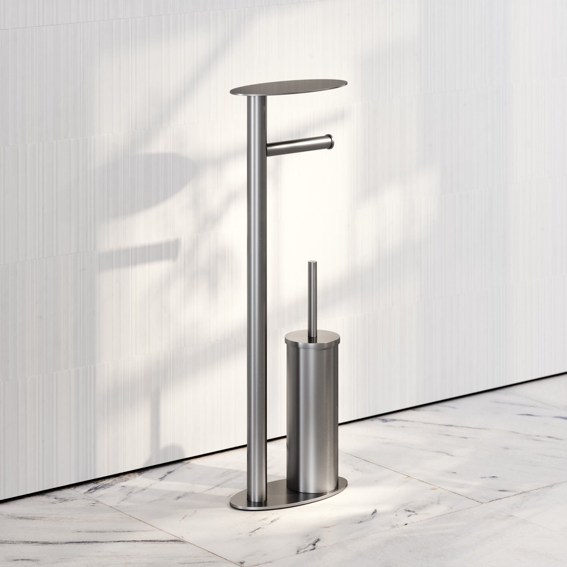 Porta Brushed Stainless Floorstanding Toilet Brush and Roll Holder
