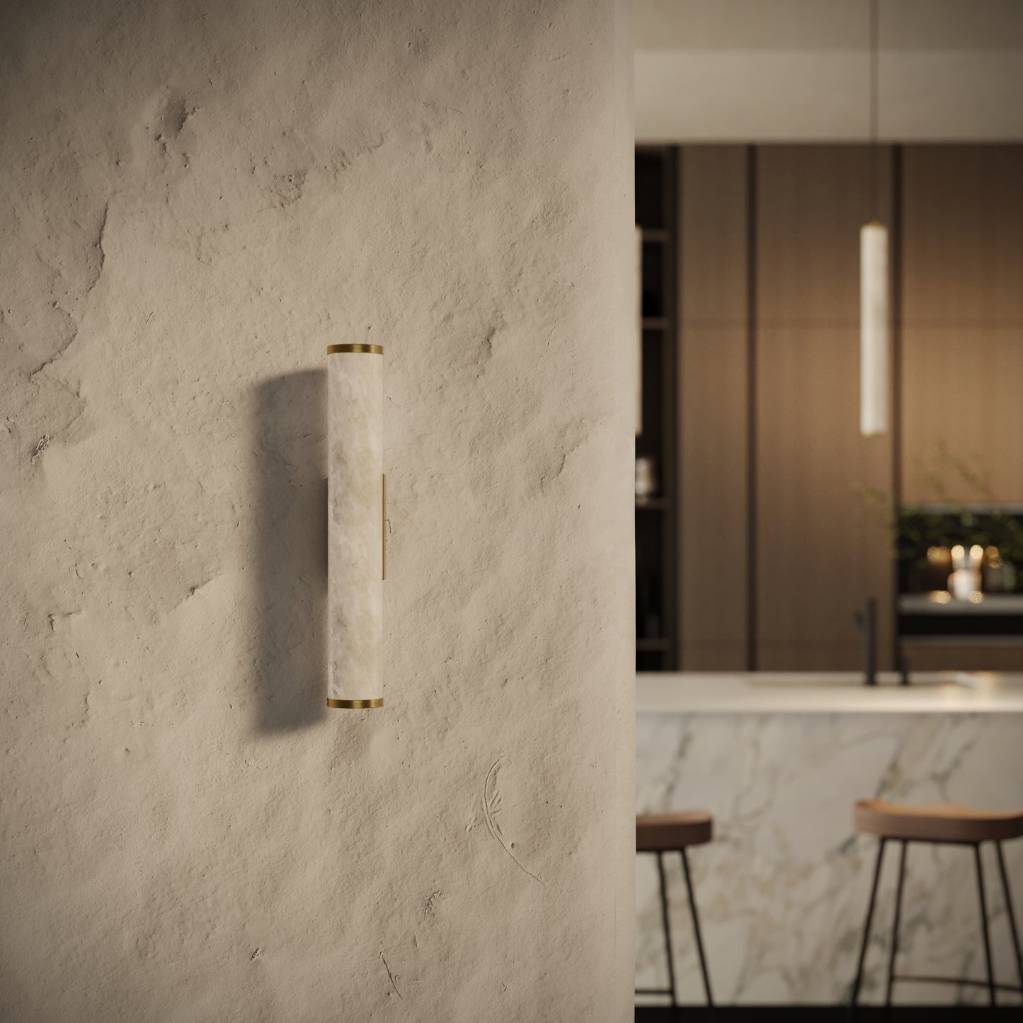 Alabastro Alabaster LED Wall Sconce Light With Brushed Gold Fittings 400mm