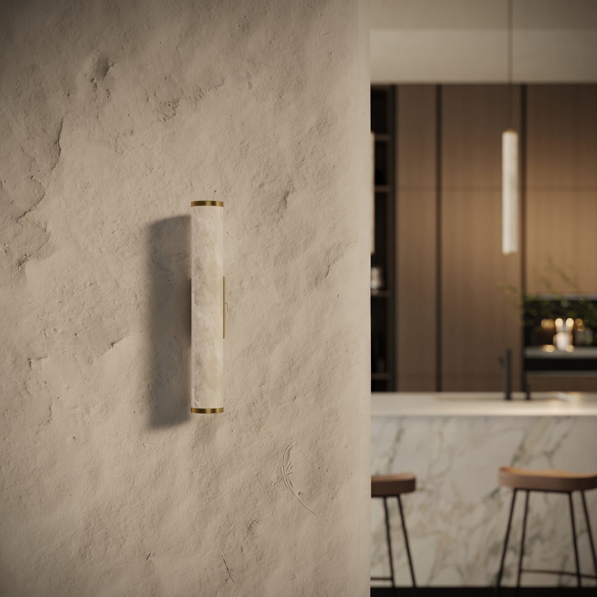 Alabastro Alabaster LED Wall Sconce Light With Brushed Gold Fittings 400mm