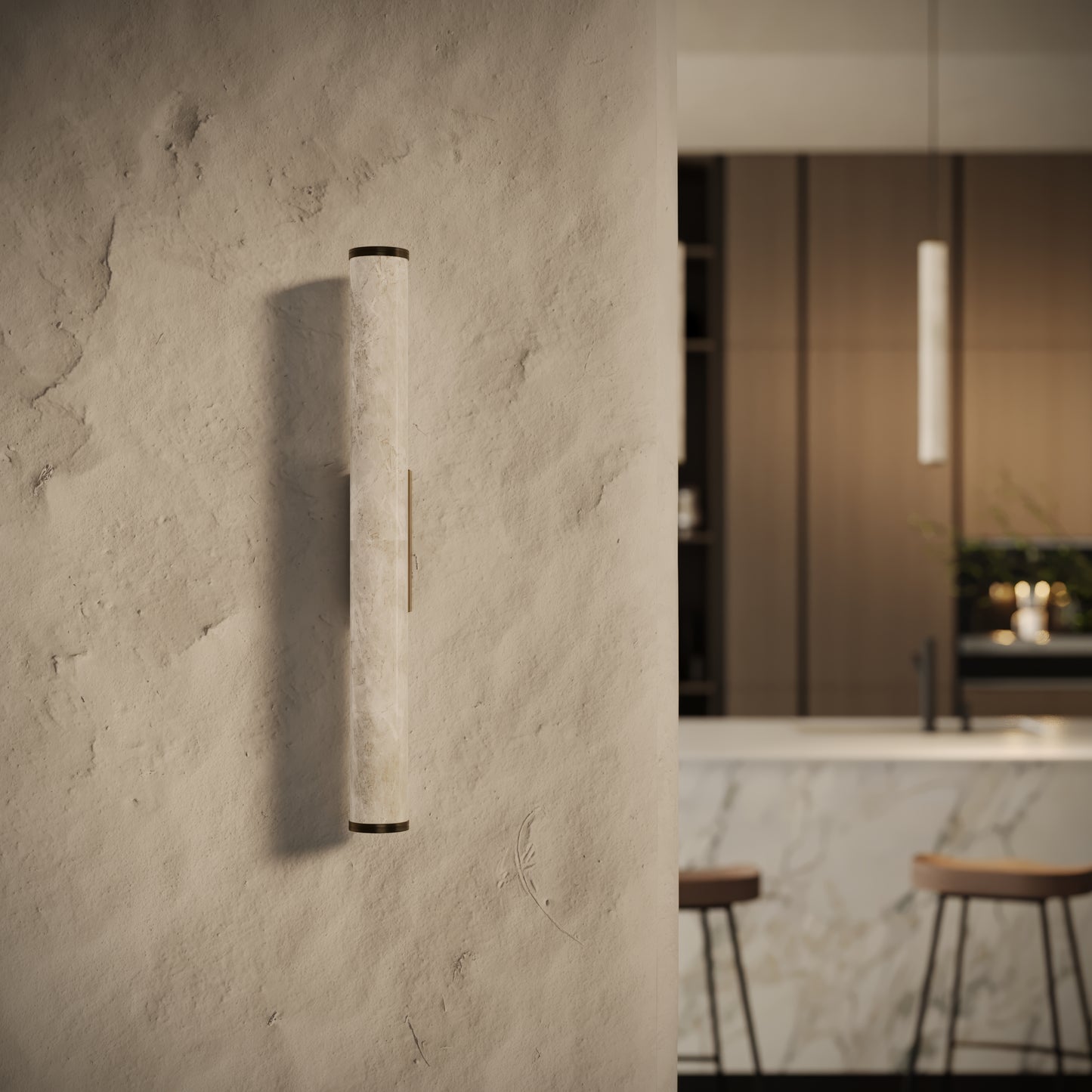 Alabastro Alabaster LED Wall Sconce Light with Burnished Brass Fittings 600mm