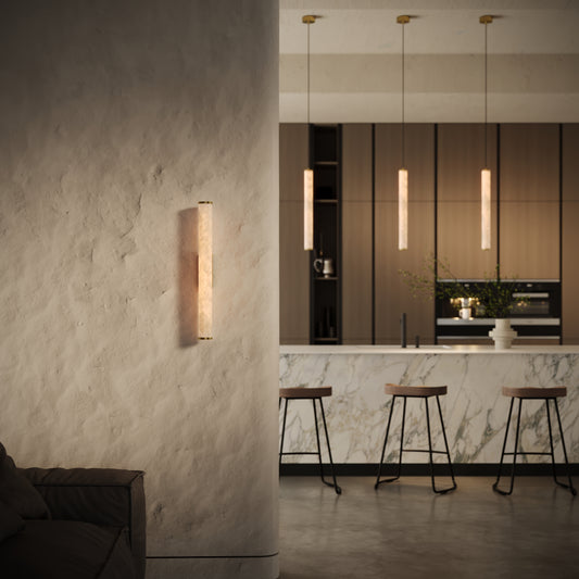 Alabastro Alabaster LED Wall Sconce Light with Brushed Gold Fittings 600mm