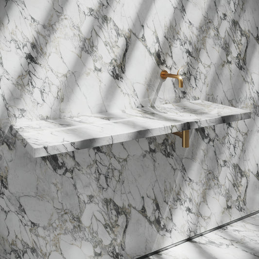 Levitare Arabescato Marble Ultra Thin Wall Mounted Basin 1200mm (Offset Waste)