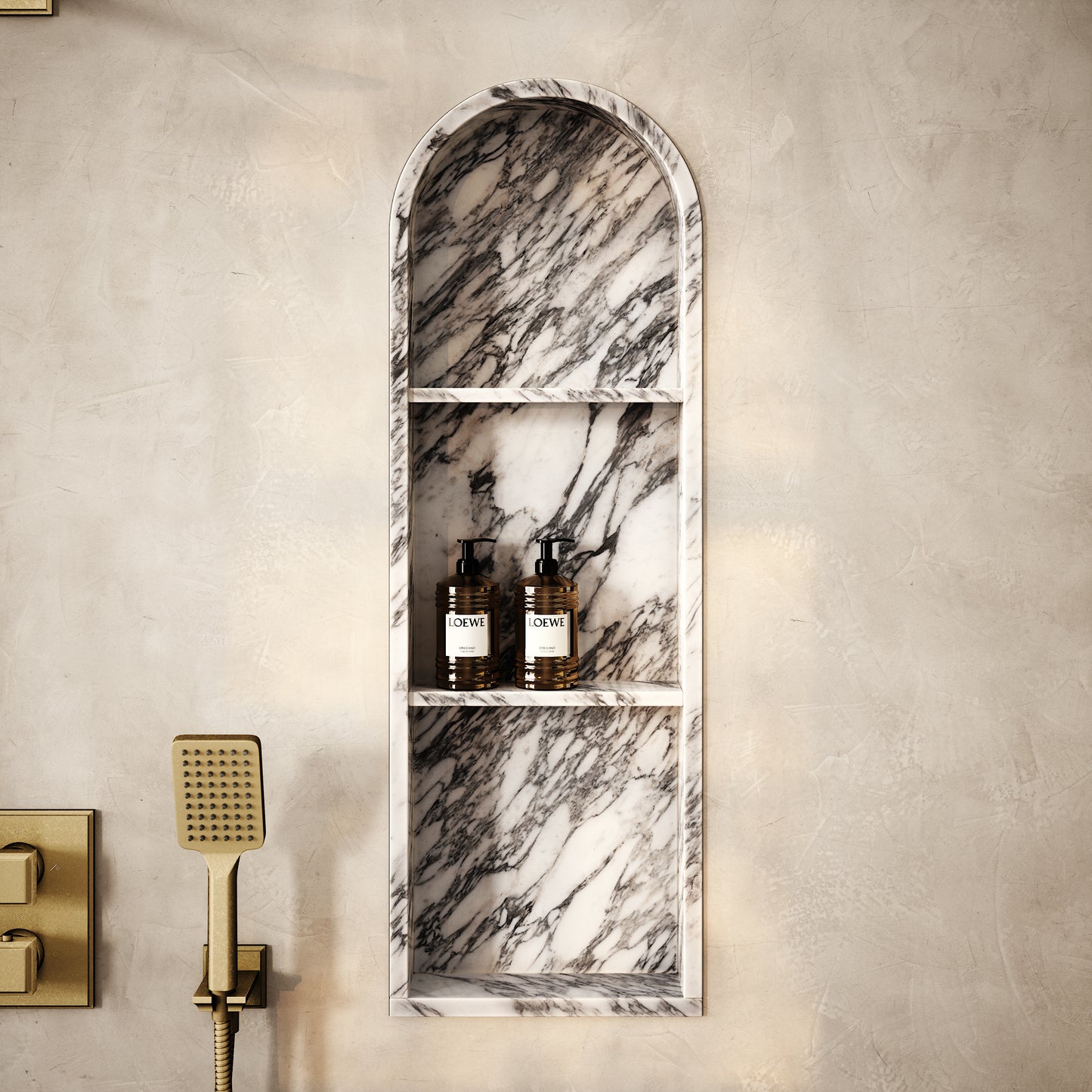 Arco Arabescato Marble Arched Bathroom Shower Niche 300mm