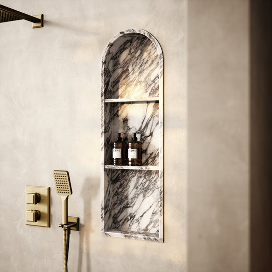 Arco Arabescato Marble Arched Bathroom Shower Niche 300mm