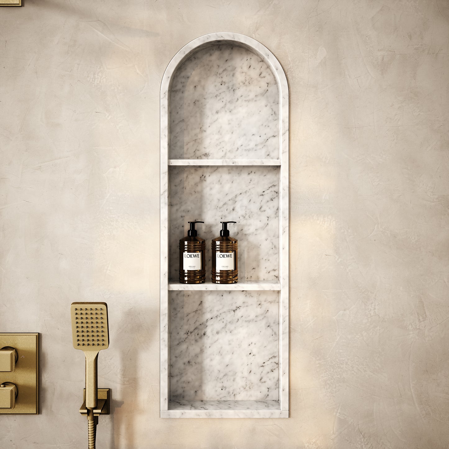 Arco Carrara Marble Arched Bathroom Shower Niche 300mm