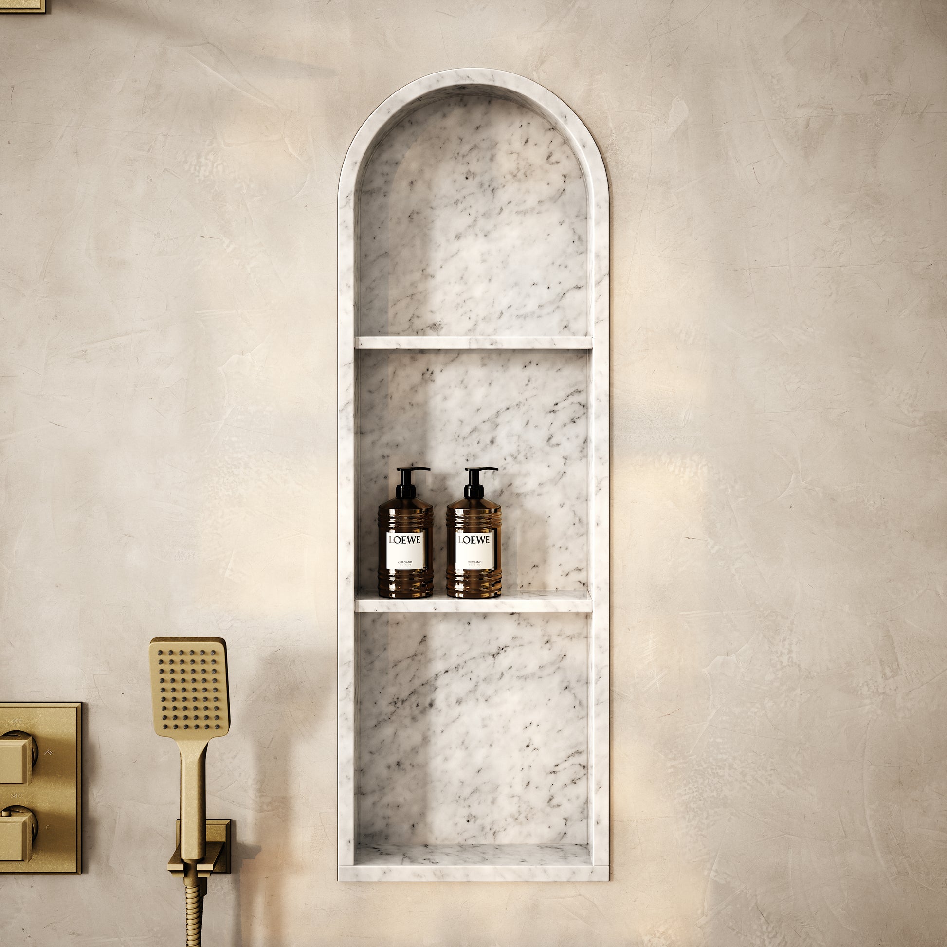 Arco Carrara Marble Arched Bathroom Shower Niche 300mm