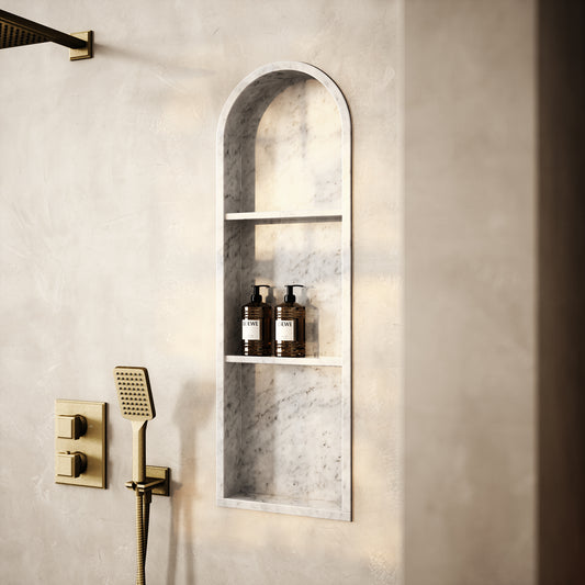 Arco Carrara Marble Arched Bathroom Shower Niche 300mm