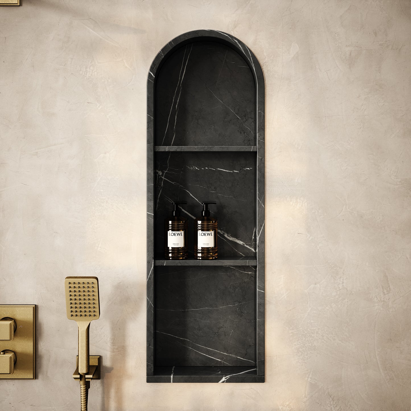 Arco Pietra Grey Marble Arched Bathroom Shower Niche 300mm