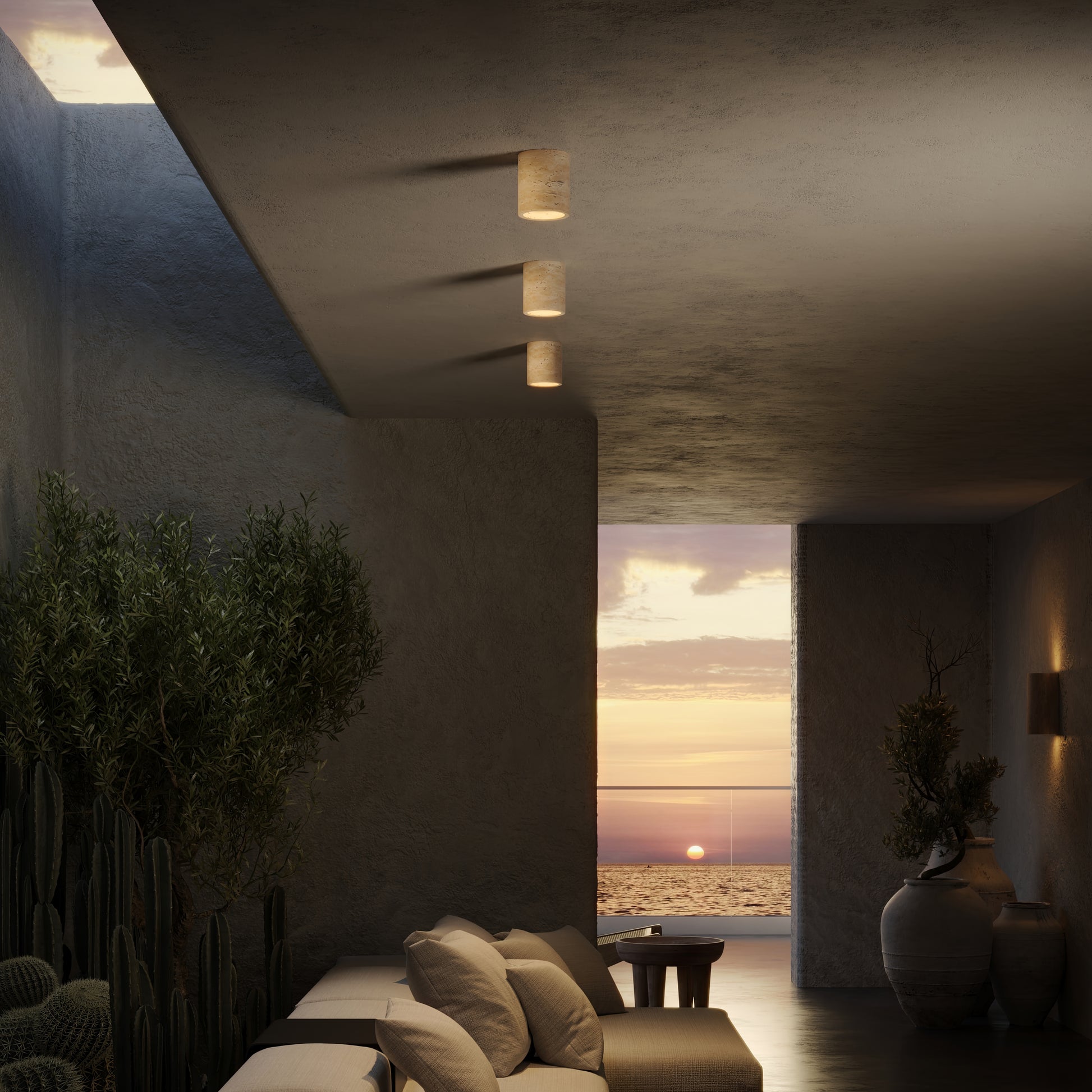 Aurelia Travertine Round Ceiling Light 100mm