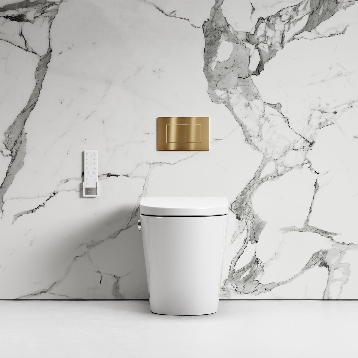 Intellismart Back To Wall Rimless Bidet Toilet with Concealed Cistern and Brushed Gold Flush Plate