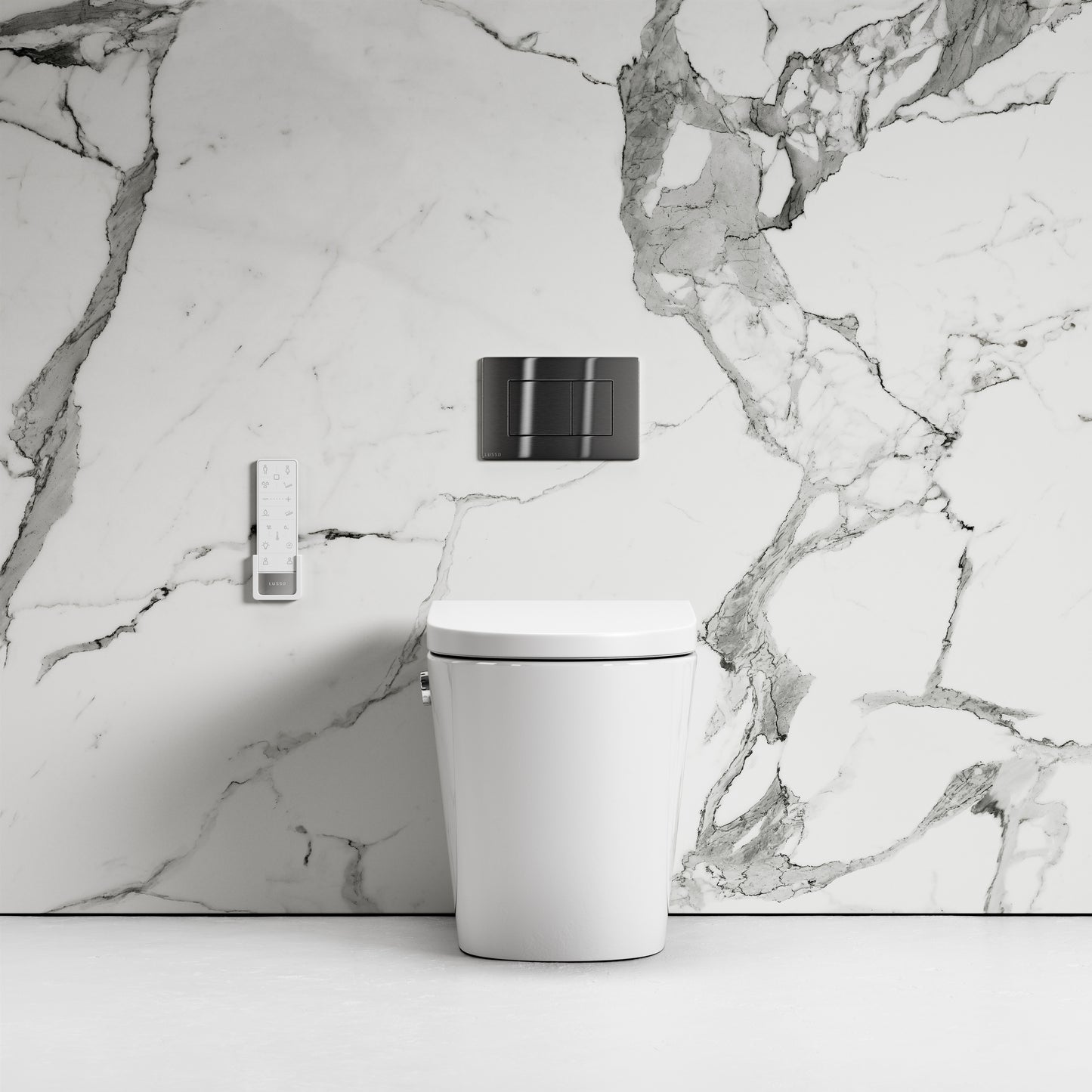 Intellismart Back To Wall Rimless Bidet Toilet with Concealed Cistern and Gunmetal Flush Plate
