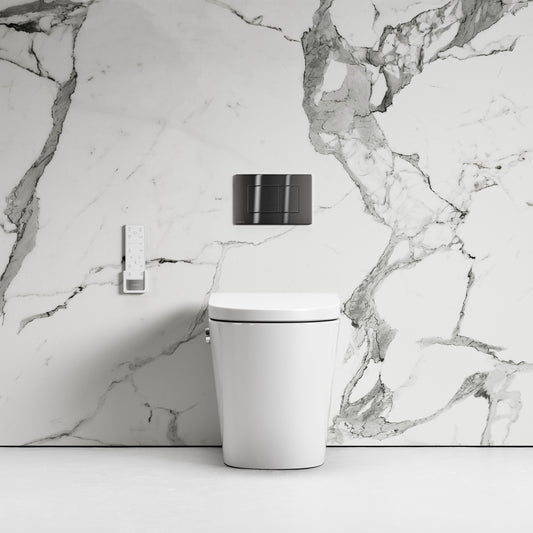 Intellismart Back To Wall Rimless Bidet Toilet with Concealed Cistern and Gunmetal Flush Plate