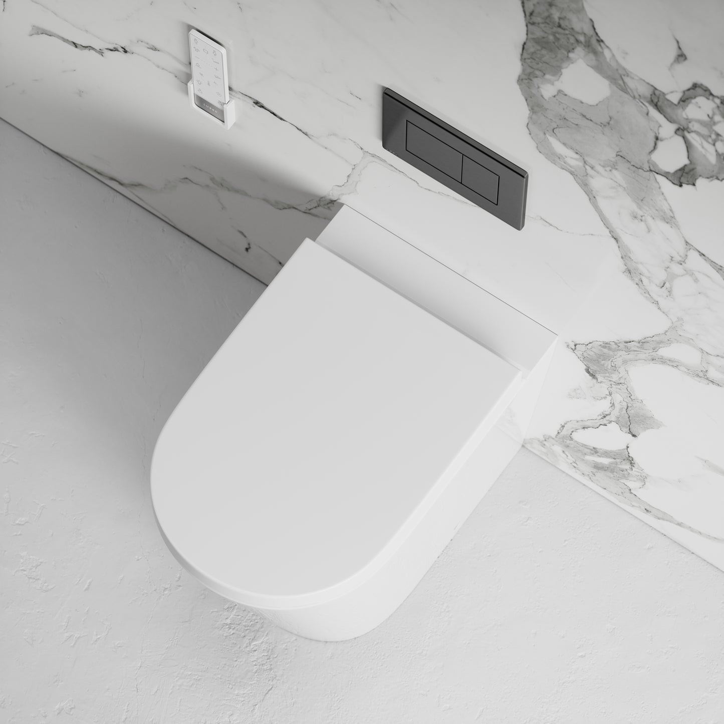 Intellismart Back To Wall Rimless Bidet Toilet with Concealed Cistern and Gunmetal Flush Plate