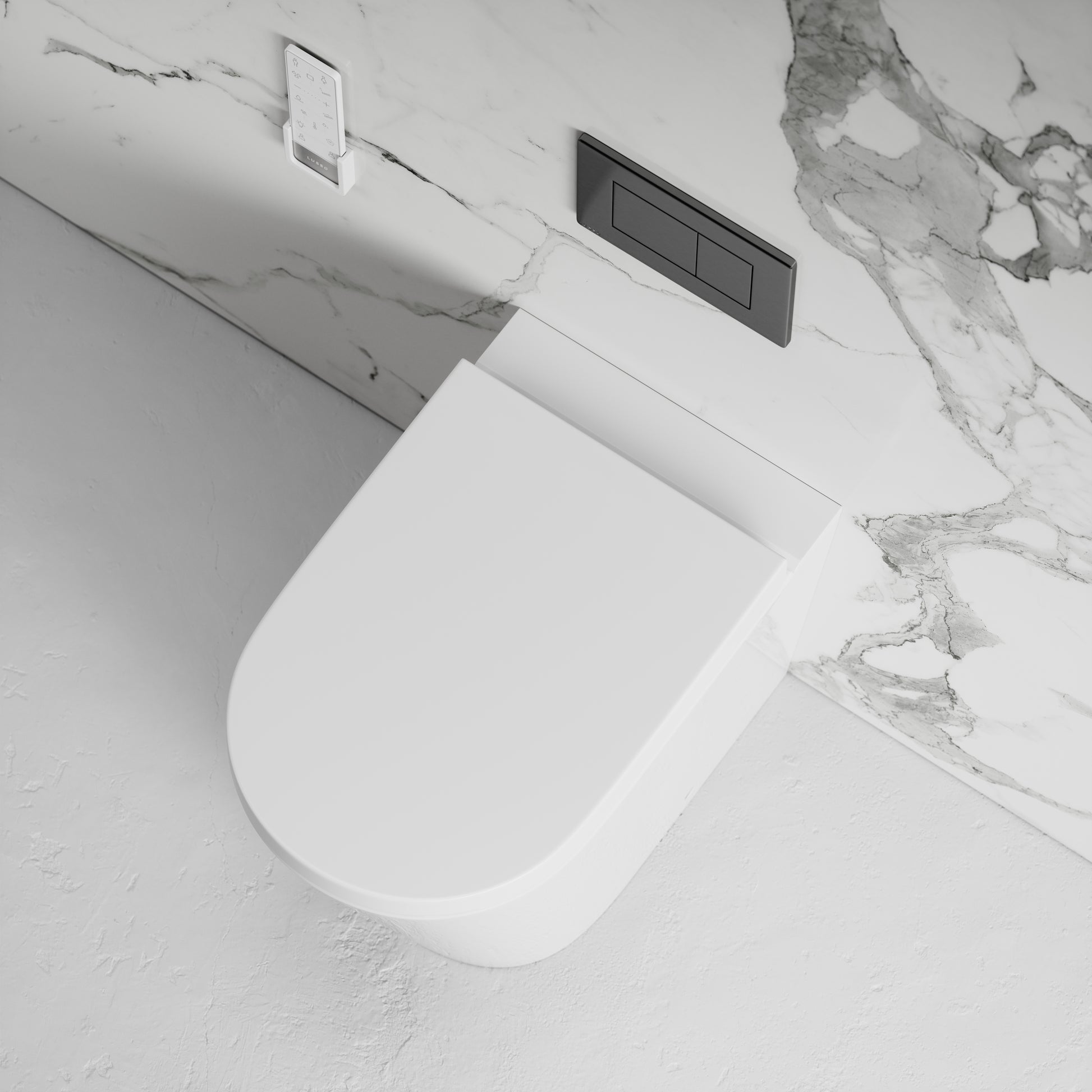 Intellismart Back To Wall Rimless Bidet Toilet with Concealed Cistern and Gunmetal Flush Plate
