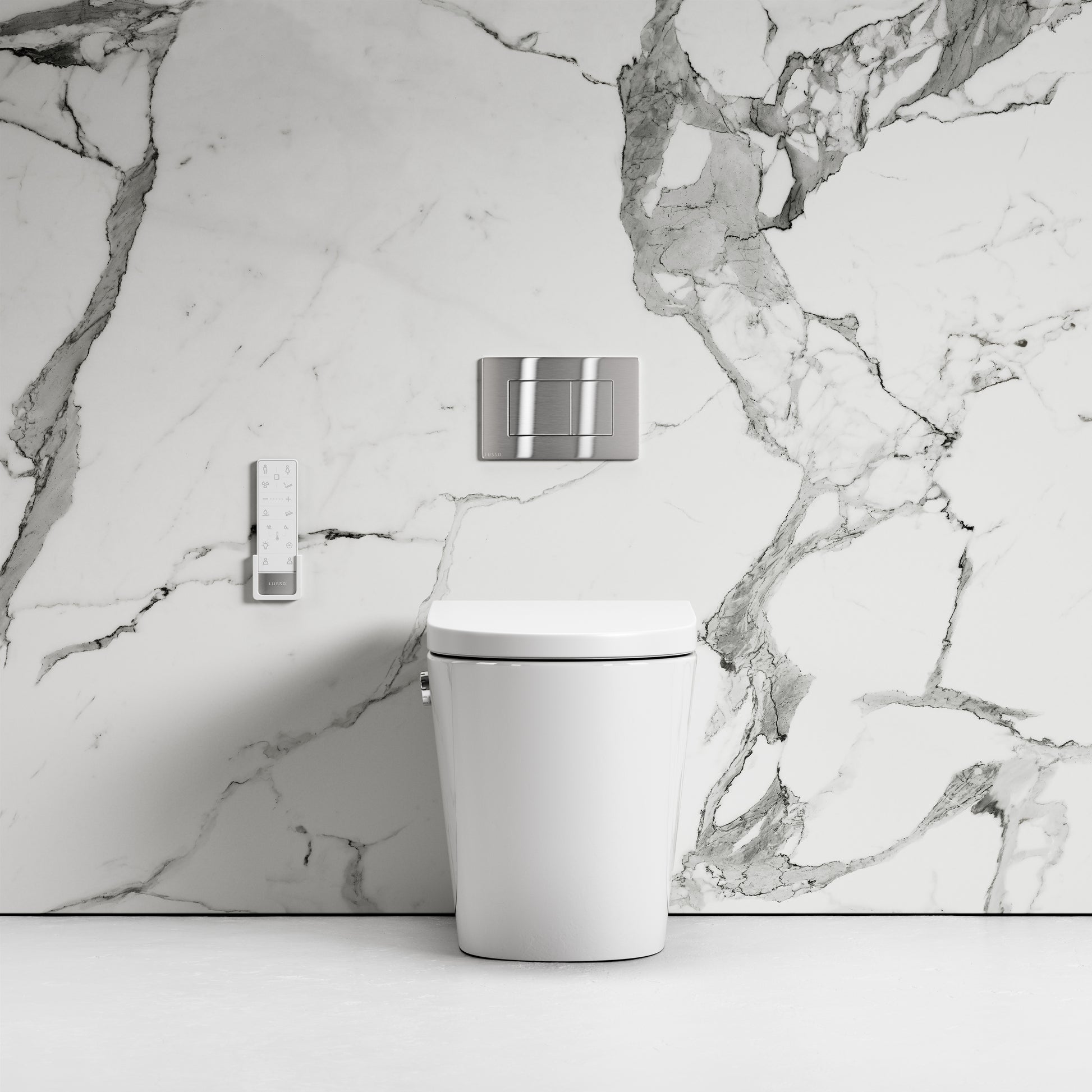 Intellismart Back To Wall Rimless Bidet Toilet with Concealed Cistern and Brushed Stainless Flush Plate