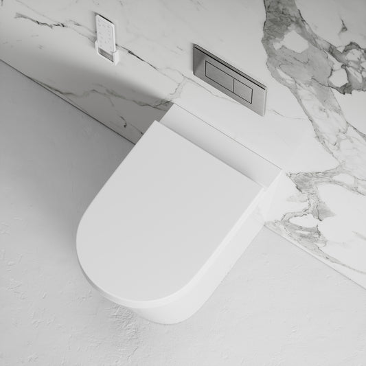 Intellismart Back To Wall Rimless Bidet Toilet with Concealed Cistern and Brushed Stainless Flush Plate