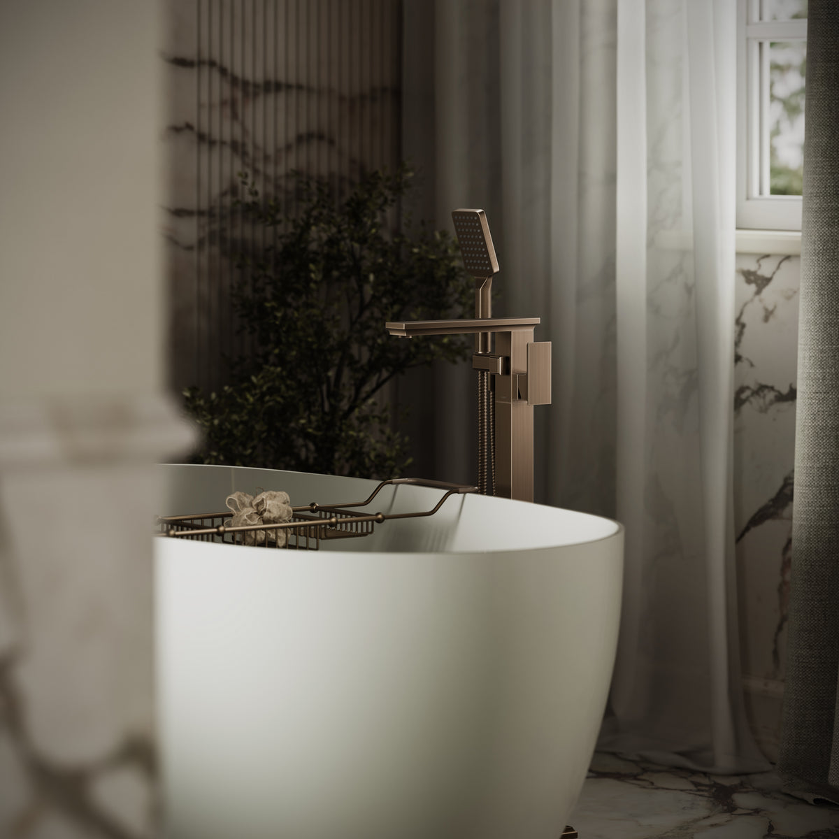 Baroque Brushed Bronze Floorstanding Bath Shower Mixer Tap