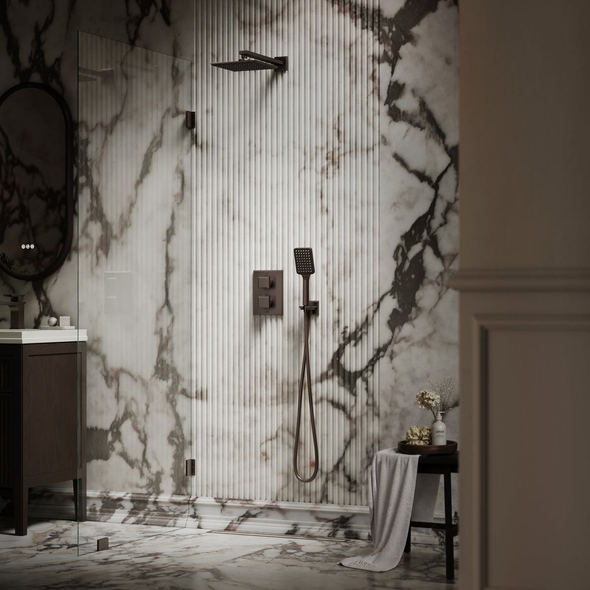 Baroque Deep Bronze Thermostatic Shower with Handheld Shower