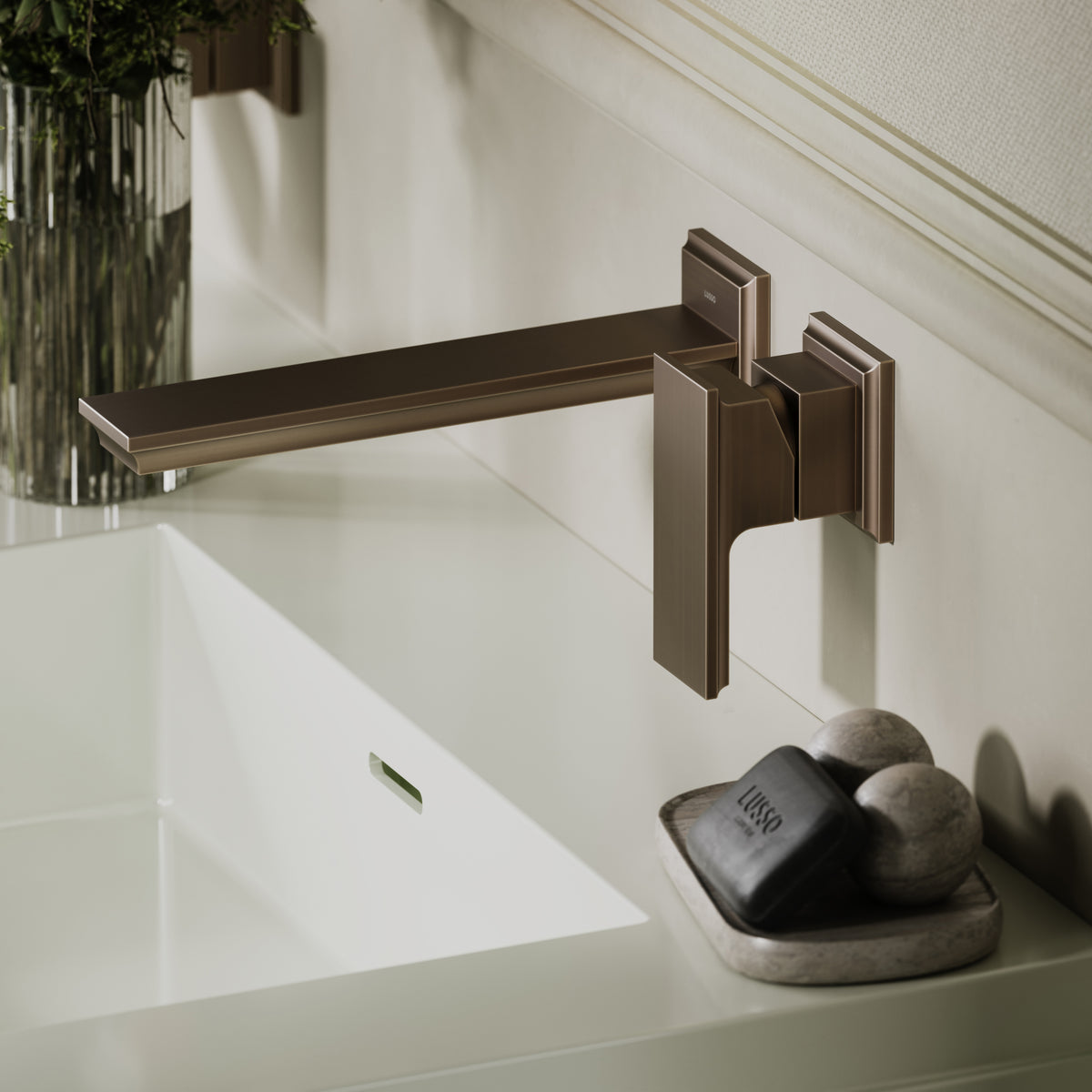 Baroque Brushed Bronze Wall Mounted Basin Mixer Tap V2