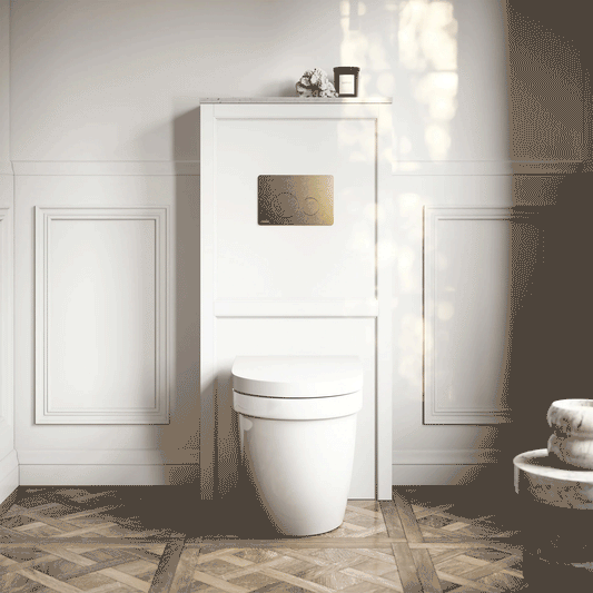 Berkeley Traditional Back to Wall Rimless Toilet with Concealed Cistern, Matte White Claridge Housing and Round Flush Plate