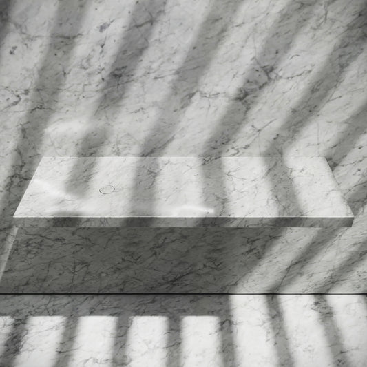 Levitare Carrara Marble Ultra Thin Wall Mounted Basin 1200mm (Offset Waste)