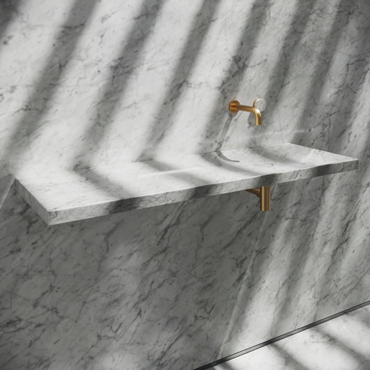 Levitare Carrara Marble Ultra Thin Wall Mounted Basin 1200mm (Offset Waste)