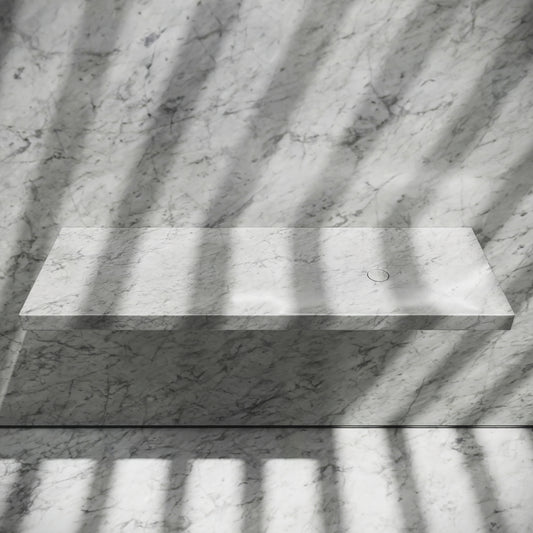 Levitare Carrara Marble Ultra Thin Wall Mounted Basin 1200mm (Offset Waste)