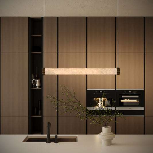 Cascata Alabaster LED Pendant Light Burnished Brass 1000mm