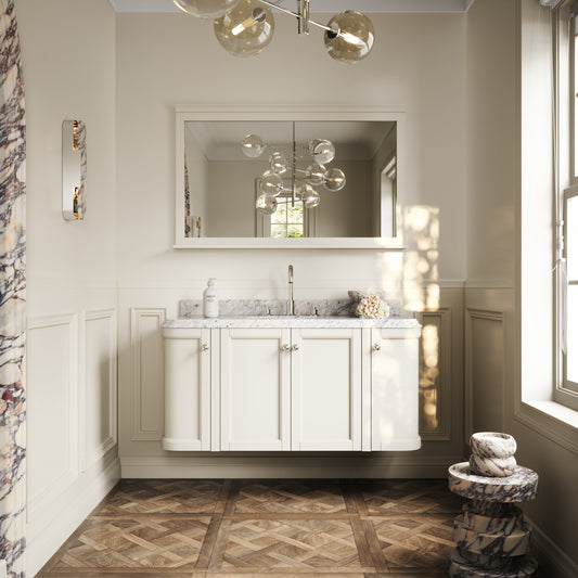 Charsley Matte Cream Carrara Marble Wall Mounted Vanity Unit 1200mm