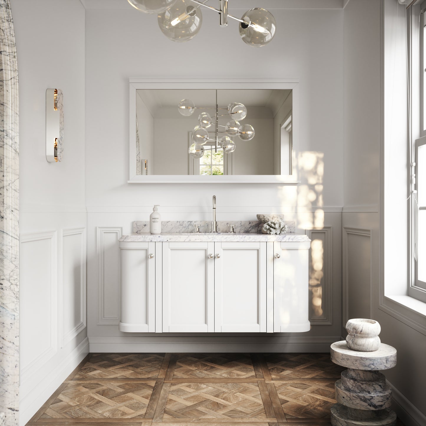 Charsley Matte White Carrara Marble Wall Mounted Vanity Unit 1200mm