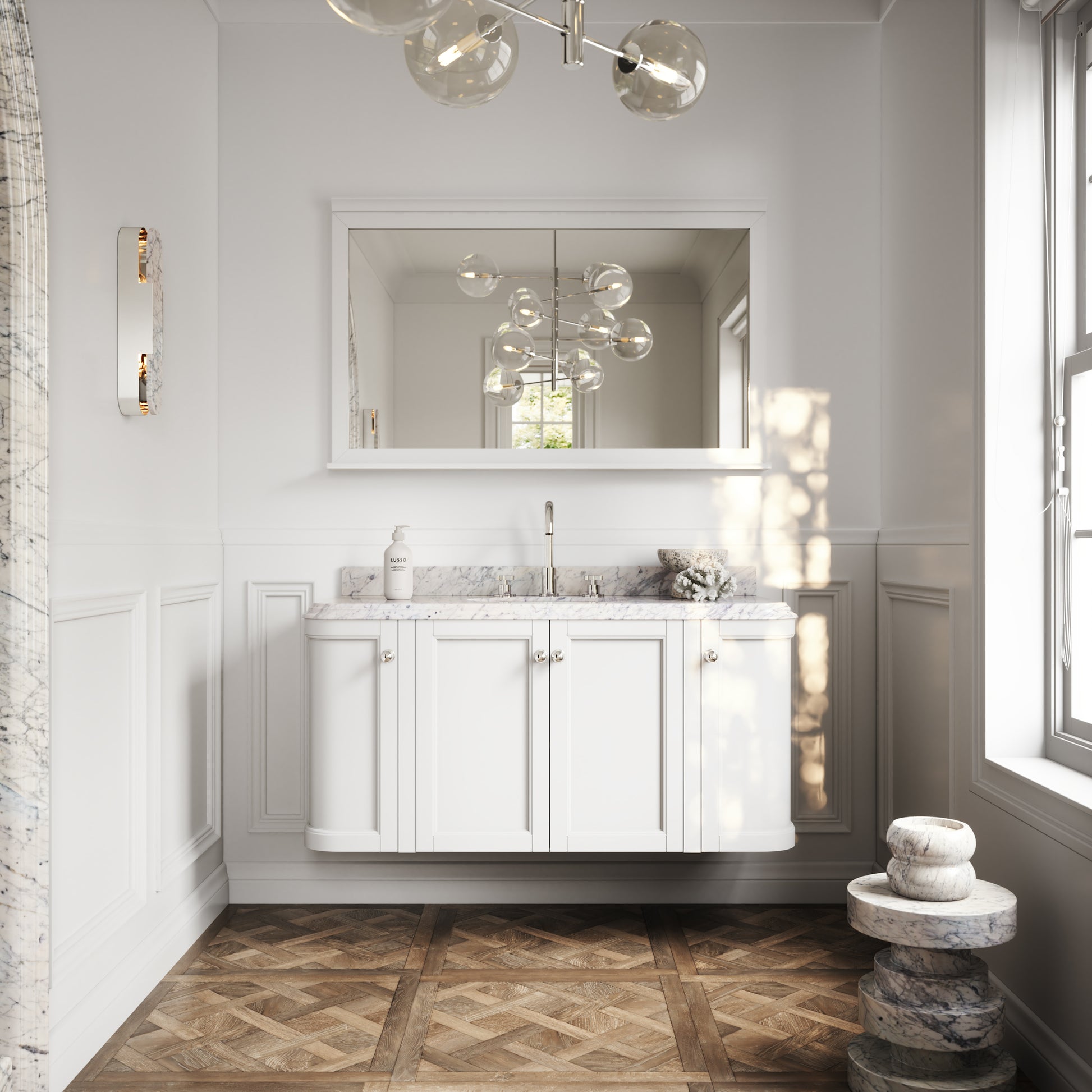 Charsley Matte White Carrara Marble Wall Mounted Vanity Unit 1200mm