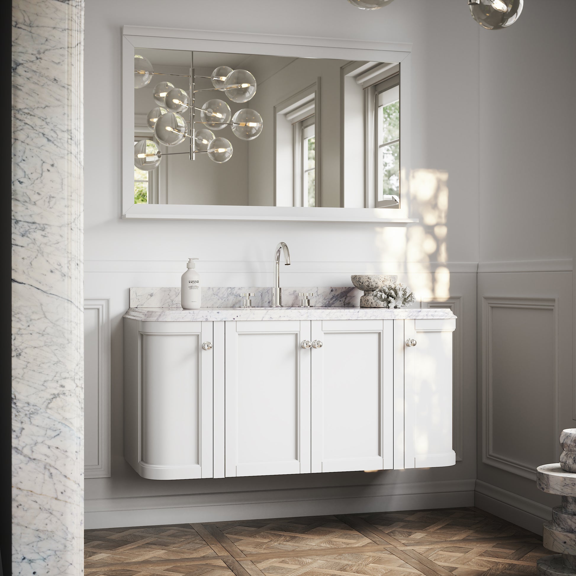 Charsley Matte White Carrara Marble Wall Mounted Vanity Unit 1200mm