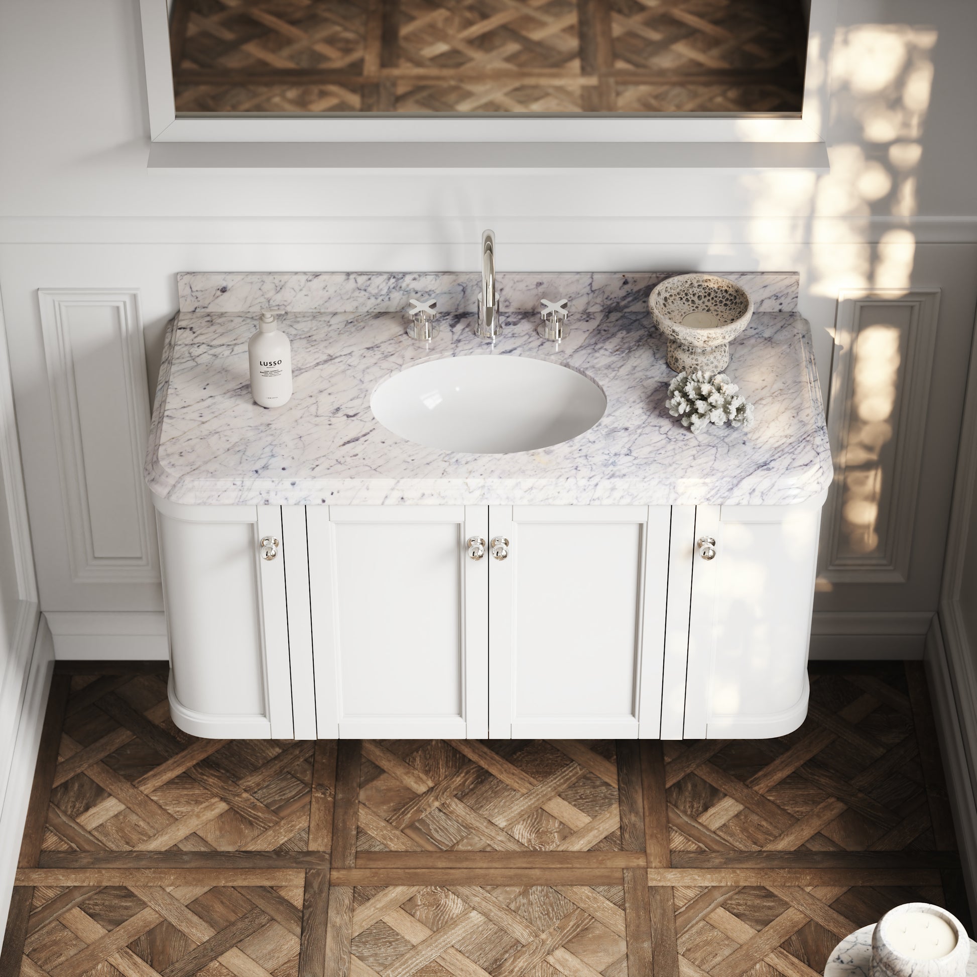 Charsley Matte White Carrara Marble Wall Mounted Vanity Unit 1200mm