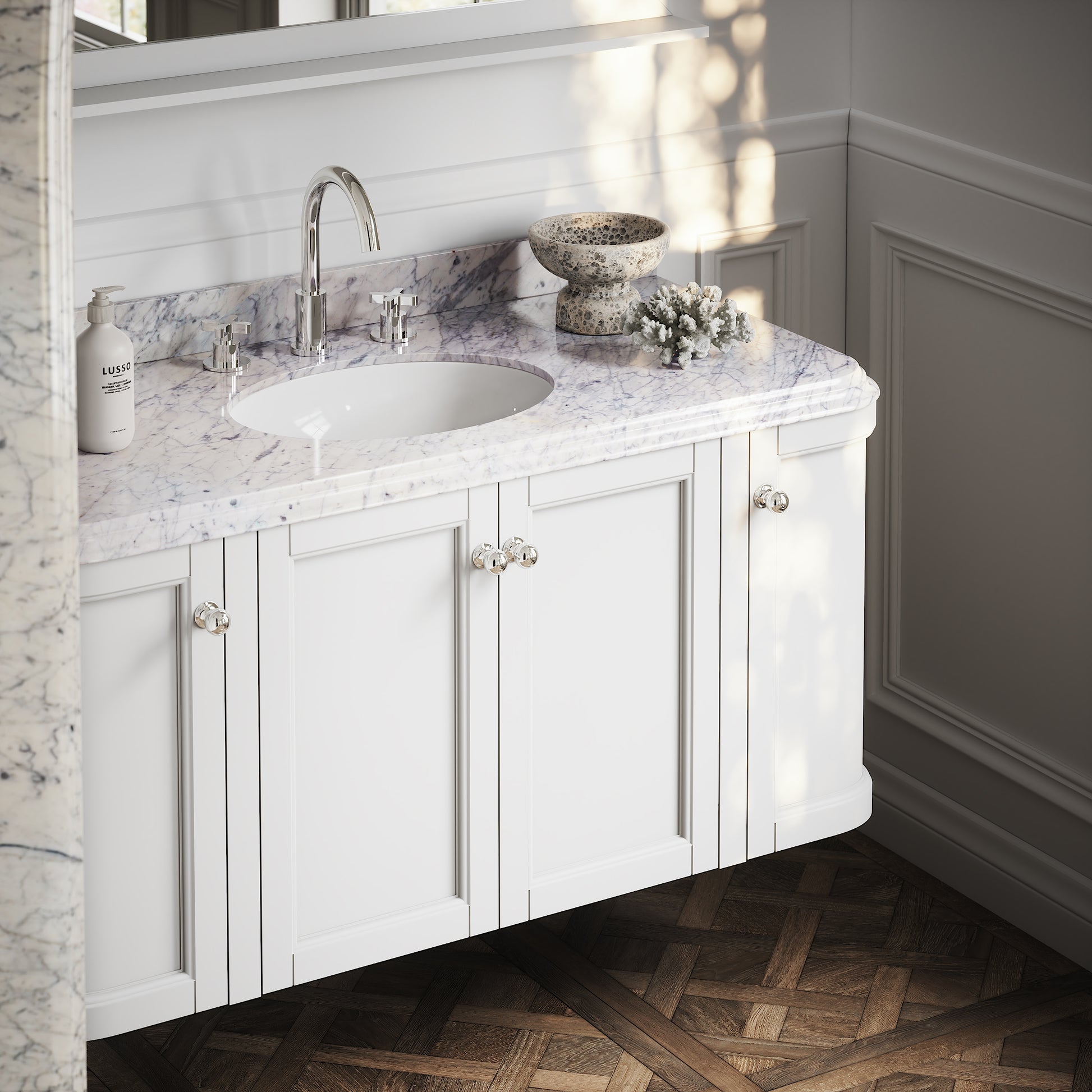 Charsley Matte White Carrara Marble Wall Mounted Vanity Unit 1200mm
