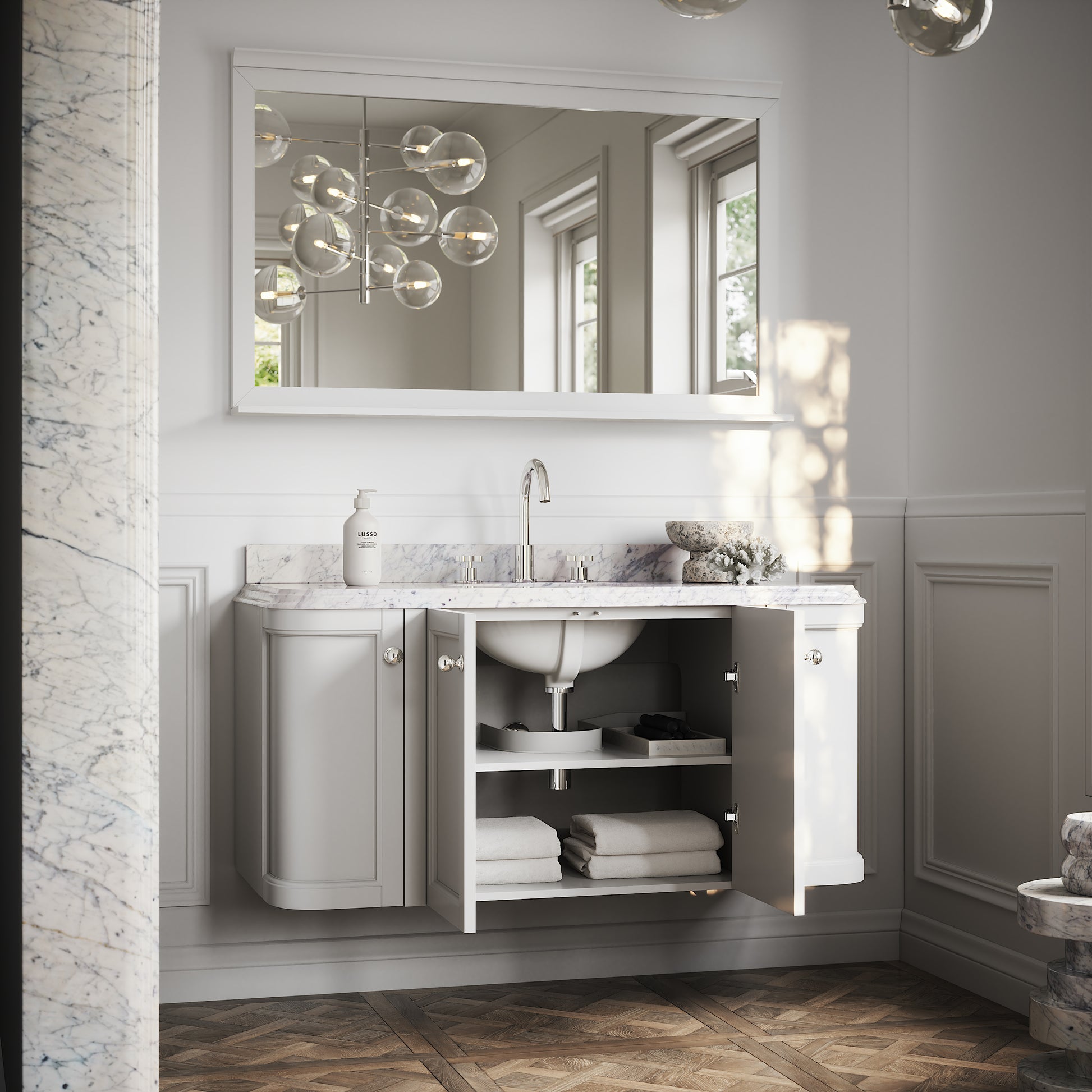 Charsley Matte White Carrara Marble Wall Mounted Vanity Unit 1200mm