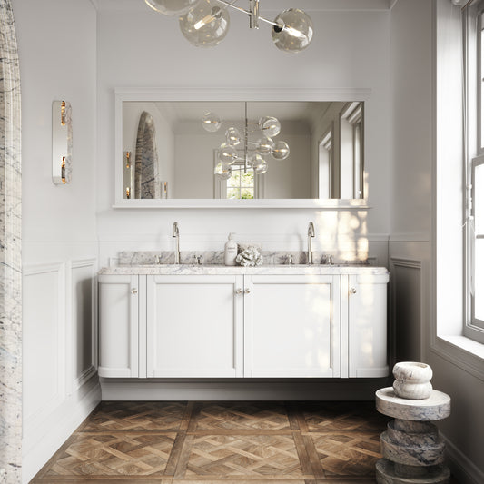 Charsley Matte White Carrara Marble Wall Mounted Vanity Unit 1600mm