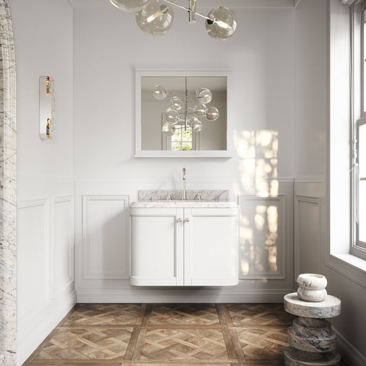 Charsley Matte White Carrara Marble Wall Mounted Vanity Unit 800mm