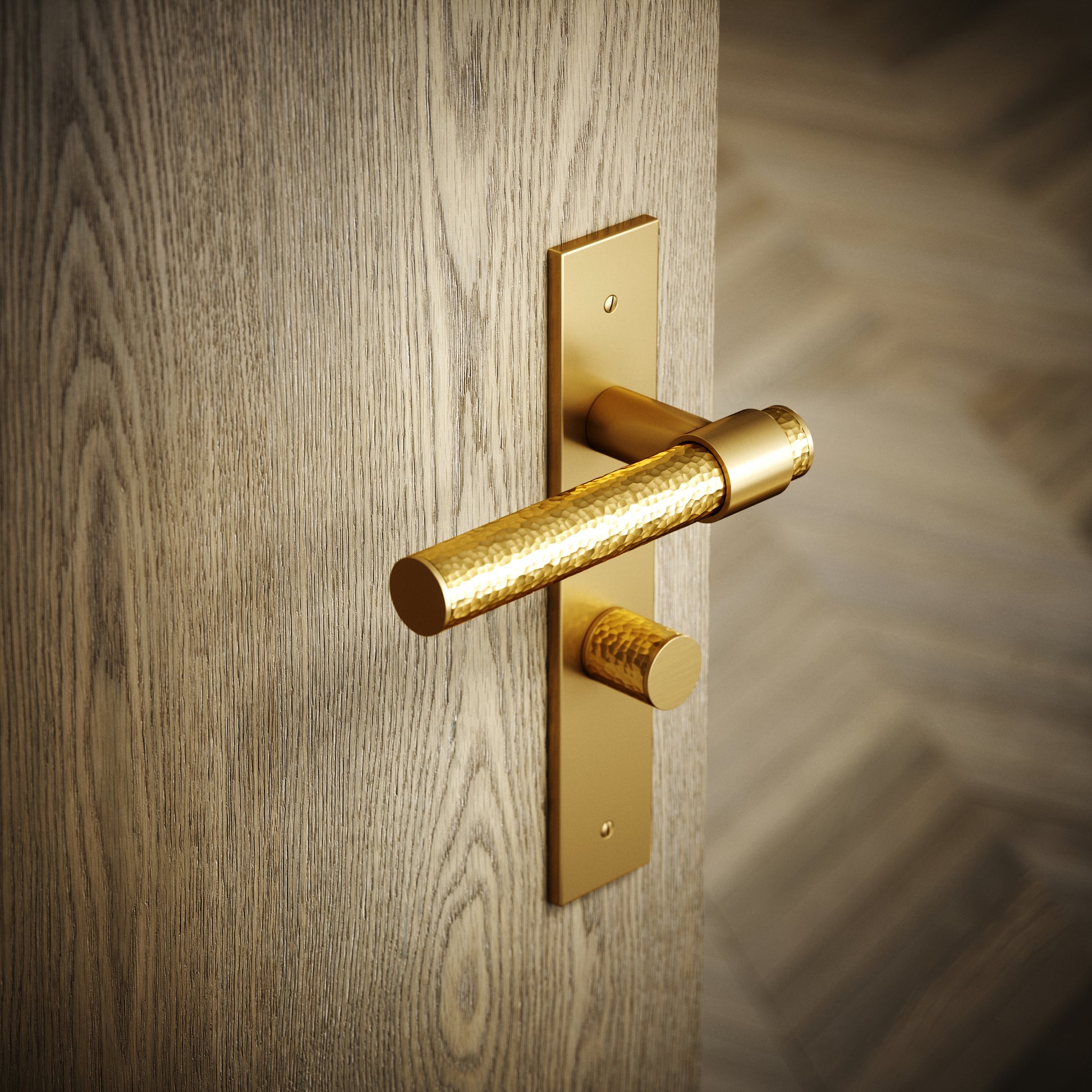 Chester Brushed Gold Hammered Bathroom WC Handle & Plate Thumbturn Set