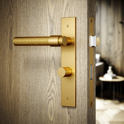 Chester Brushed Gold Hammered Bathroom WC Handle & Plate Thumbturn Set