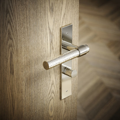 Chester Polished Nickel Hammered Bathroom WC Handle & Plate Thumbturn Set