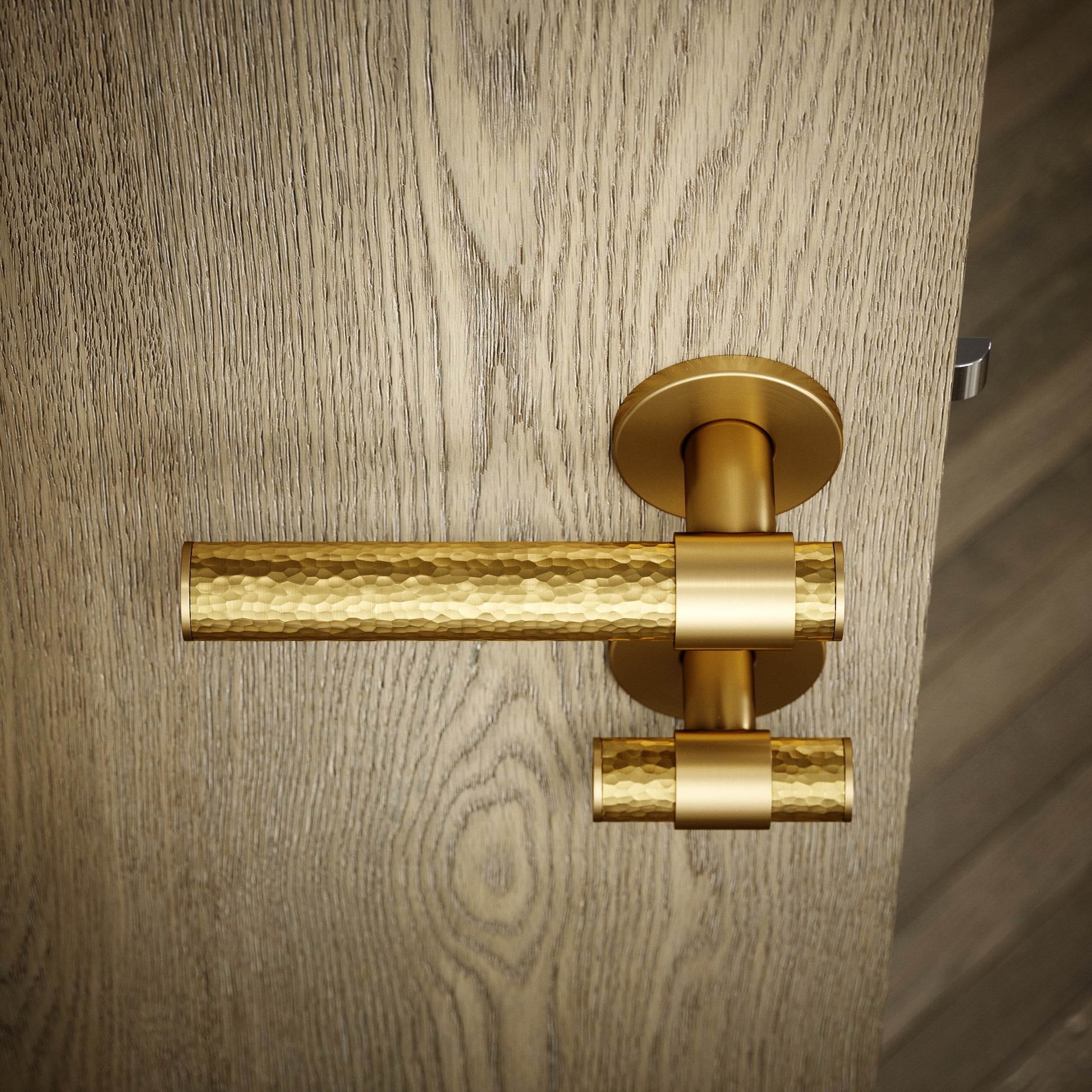 Chester Brushed Gold Hammered Bathroom WC Handle & Round Thumbturn Set