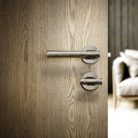 Chester Polished Nickel Hammered Bathroom WC Handle & Round Thumbturn Set