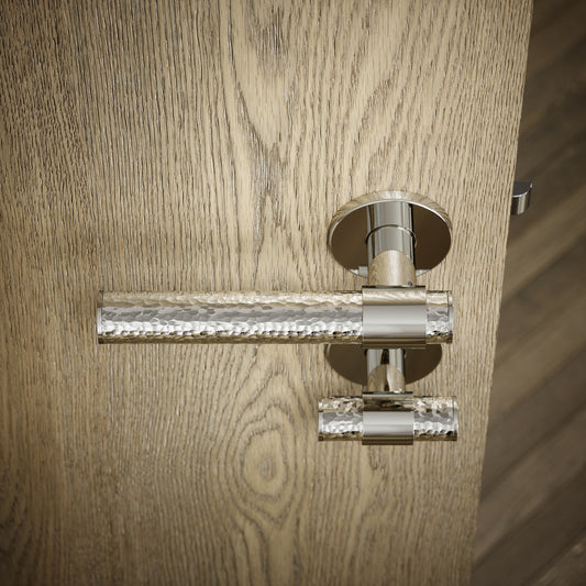 Chester Polished Nickel Hammered Bathroom WC Handle & Round Thumbturn Set