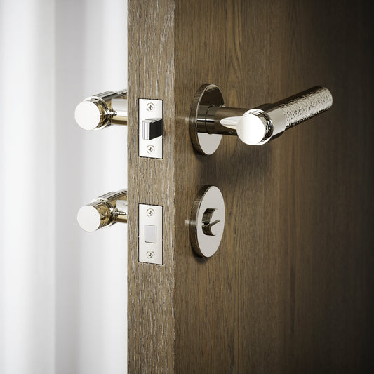 Chester Polished Nickel Hammered Bathroom WC Handle & Round Thumbturn Set