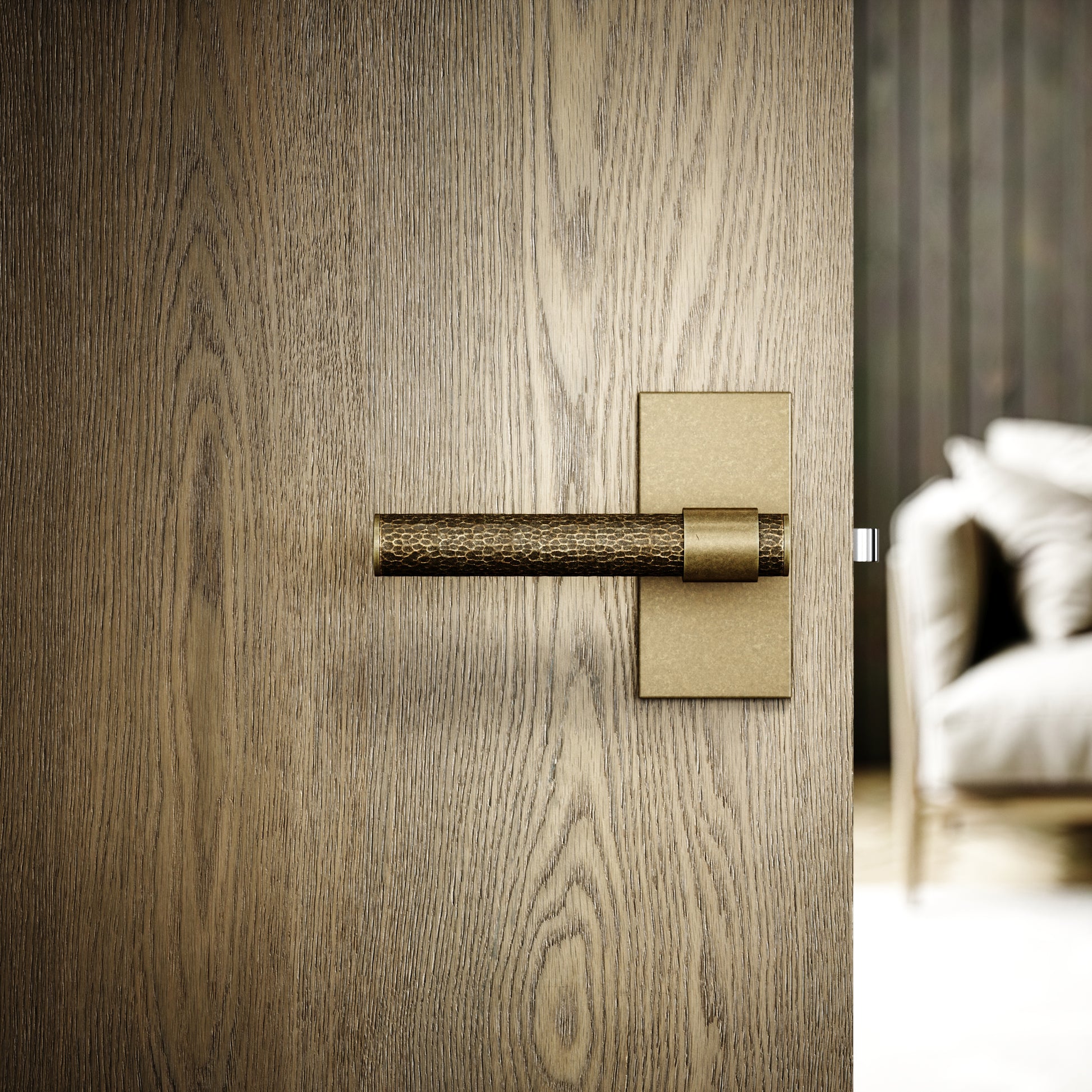 Chester Plate Aged Bronze Hammered Lever Door Handles